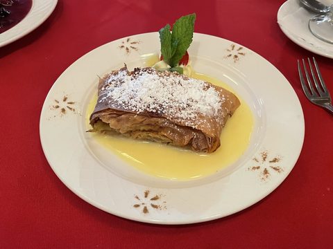 Representative photograph of Apple Strudel. The photograph includes custard and cream not included in this recipe.