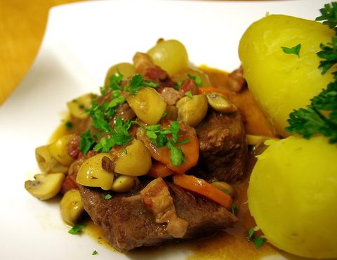 Representative photograph of Beef Bourguignon. The photograph includes potatoes not included in this recipe.
