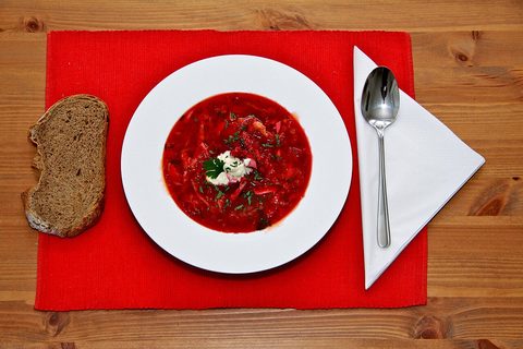 Representative photograph of Borscht. The photograph includes bread not included in this recipe.