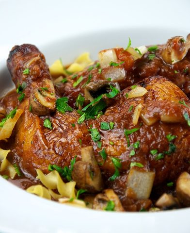Representative photograph of Chicken Cacciatore. The photograph includes pasta not included in this recipe.