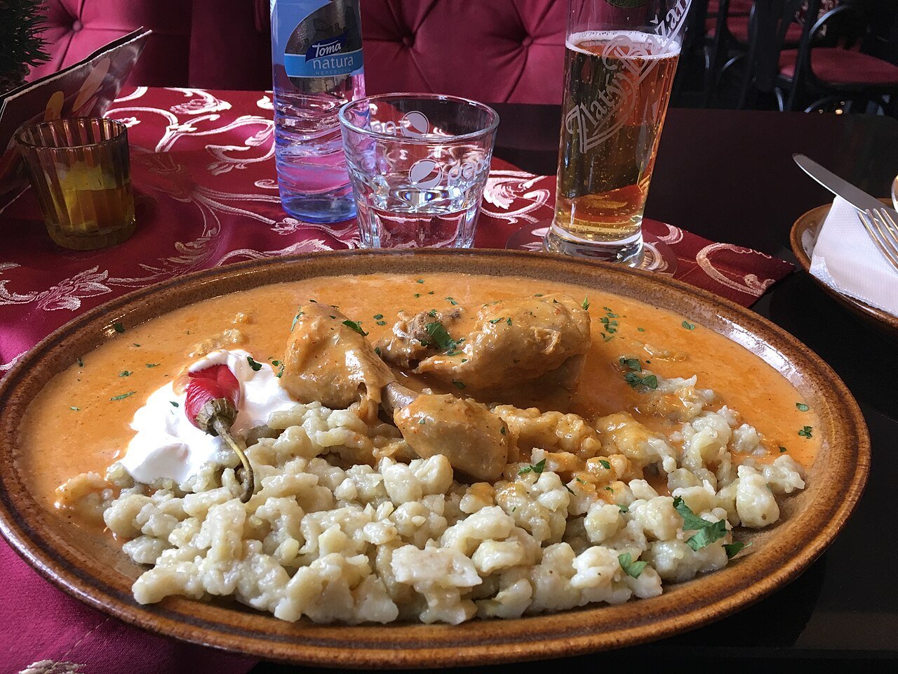 Representative photograph of Chicken Paprikash. The photograph includes spaetzle not included in this recipe.