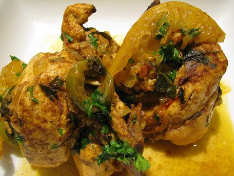 Representative photograph of Chicken Tagine with Preserved Lemon.