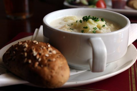Representative photograph of Cullen Skink. The photograph includes bread not included in this recipe.