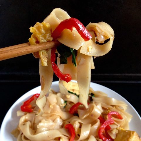 Representative photograph of Drunken Noodles. The photograph shows one lifted portion; the vegetables may differ from this recipe.