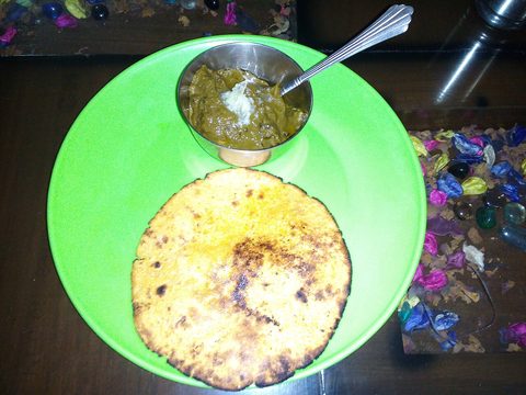 Representative photograph of Saag with Makki Roti. The photograph shows the shared Punjabi dish served in India; this recipe is grouped with Pakistani and Afghan recipes.