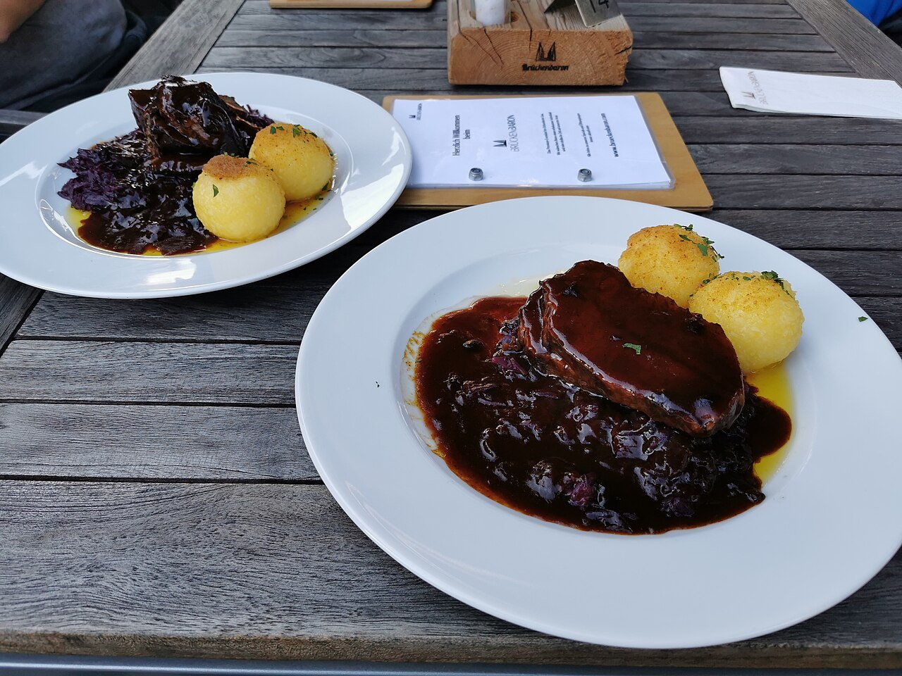 Representative photograph of Sauerbraten. The photograph includes dumplings and other accompaniments not included in this recipe.
