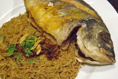 Representative photograph of Sayadieh. The photograph uses a whole fish; this recipe uses boneless fillets.